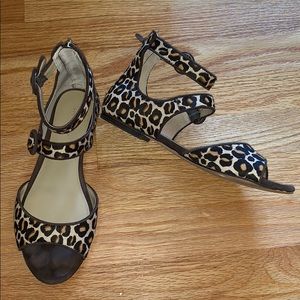 Leopard print calf hair strappy sandals